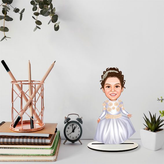 Gelinlik Kostümlü Kız Çocuk Karikatür Biblo 1