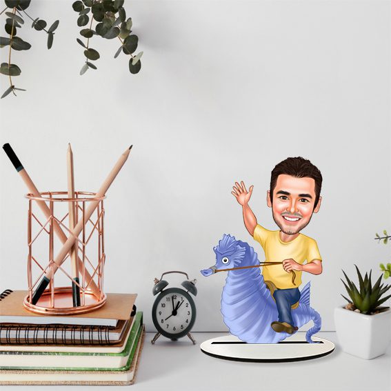 Deniz Atı Binen Erkek Karikatür Biblo