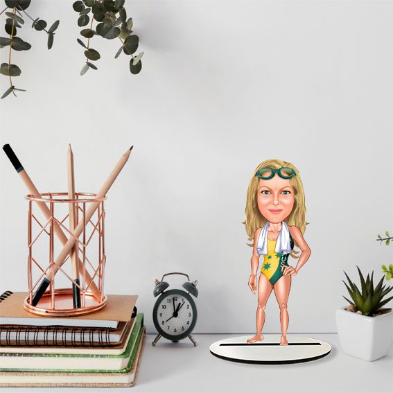 Kız Yüzücü Karikatür Biblo 2