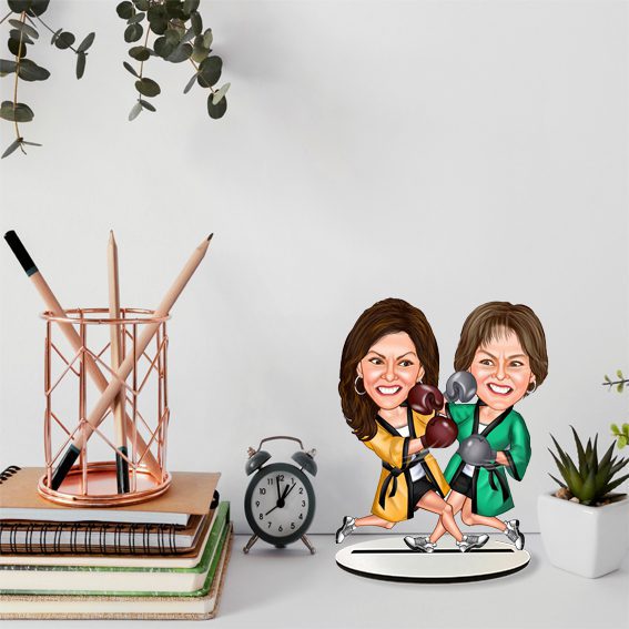 Boksör Anne Kız Karikatür Biblo 3