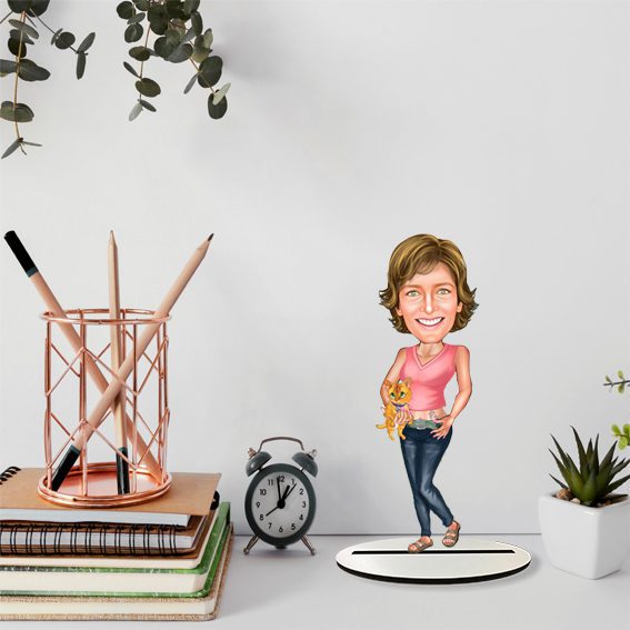 Kız ve Kedi Karikatür Biblo 2