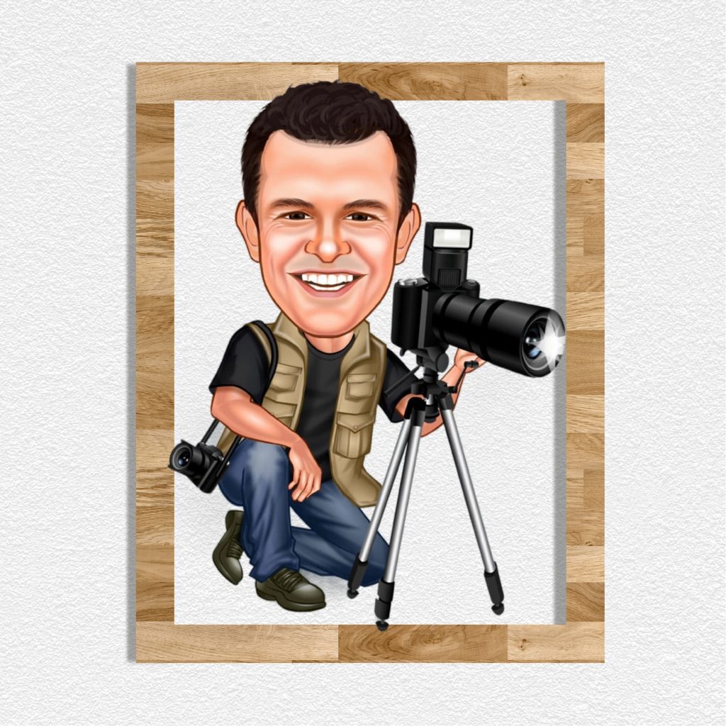 Fotoğrafçı Erkek Karikatürlü Ahşap Tablo