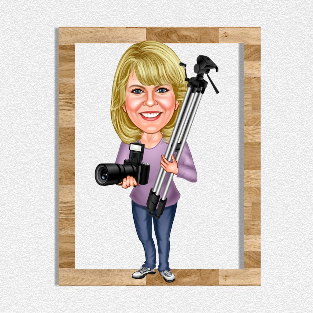 Fotoğrafçı Kız Karikatürlü Ahşap Tablo