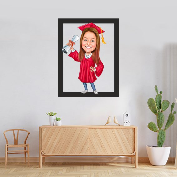 Mezun Kız Karikatürlü Ahşap Tablo - Görsel 3