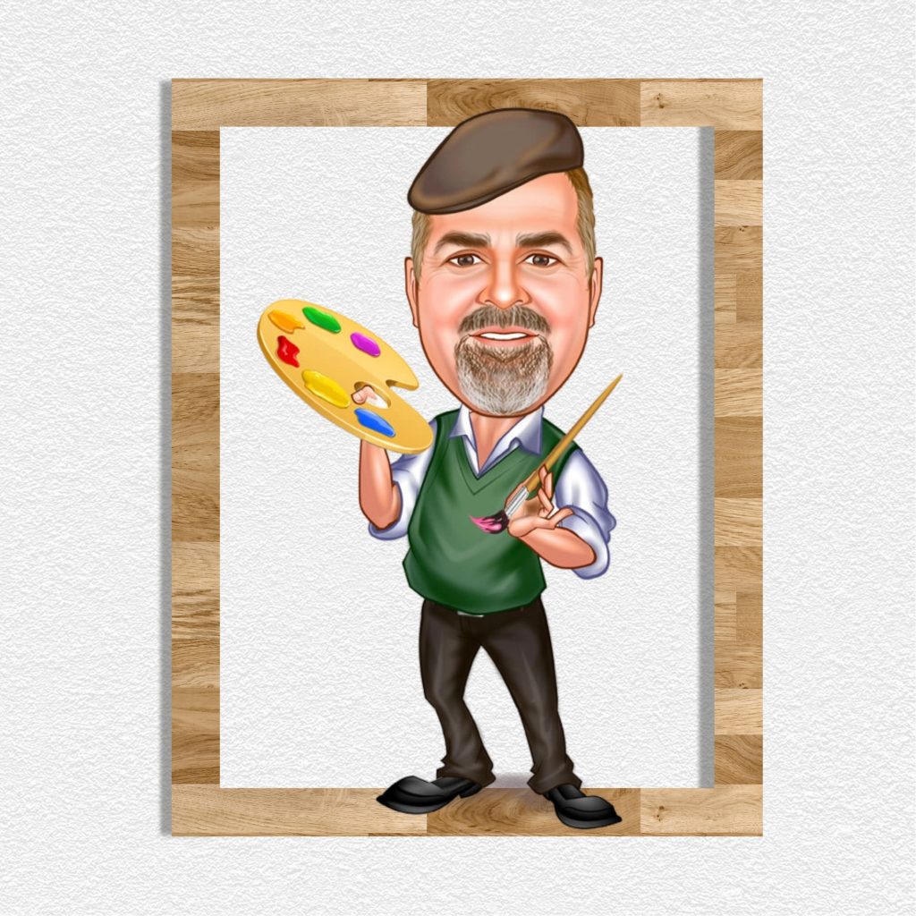 Ressam Erkek Karikatürlü Ahşap Tablo