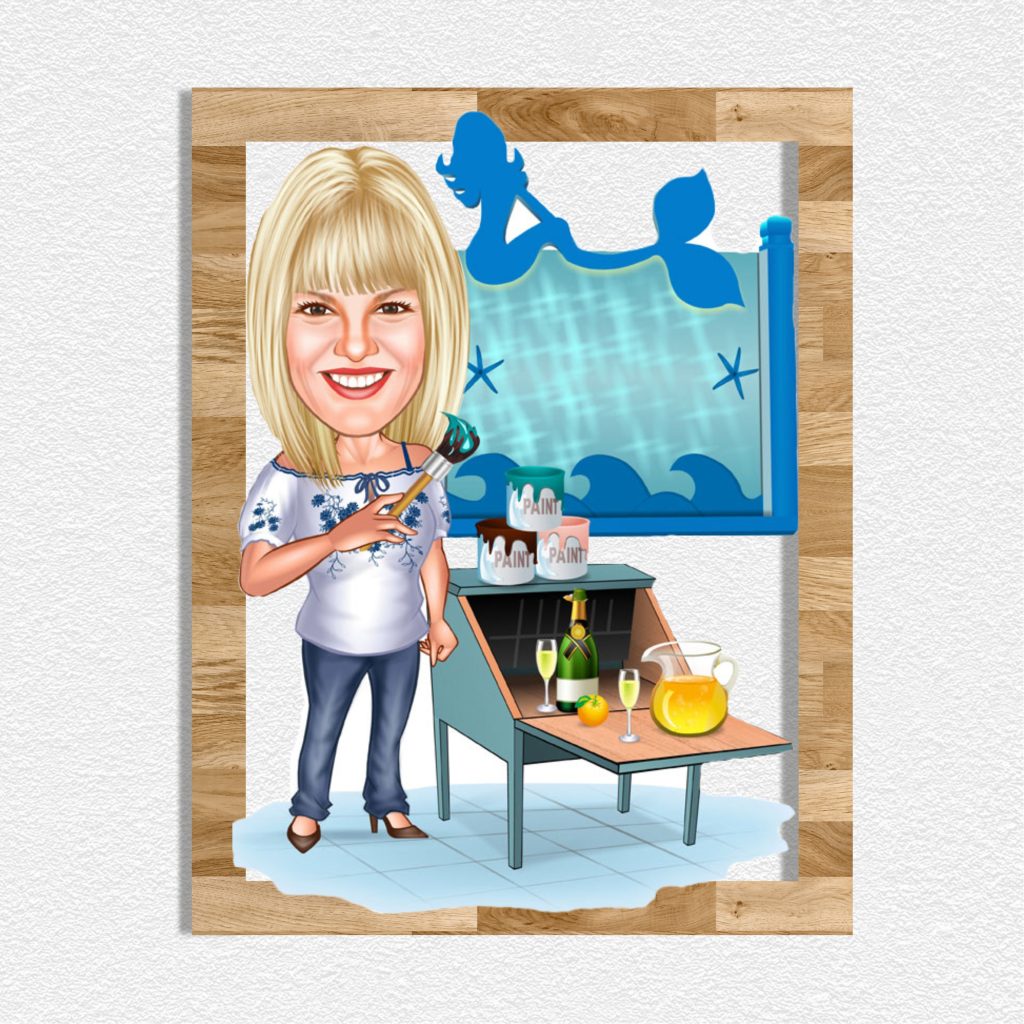 Ressam Kız 1 Karikatürlü Ahşap Tablo