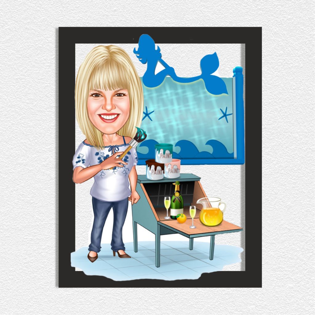 Alternative view of Ressam Kız 1 Karikatürlü Ahşap Tablo