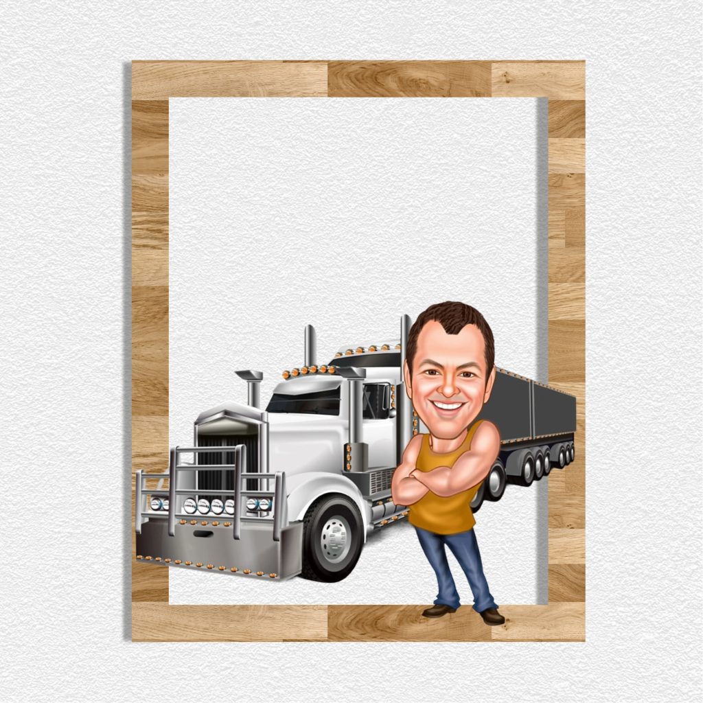 Tır Şoförü 2 Erkek Karikatürlü Ahşap Tablo