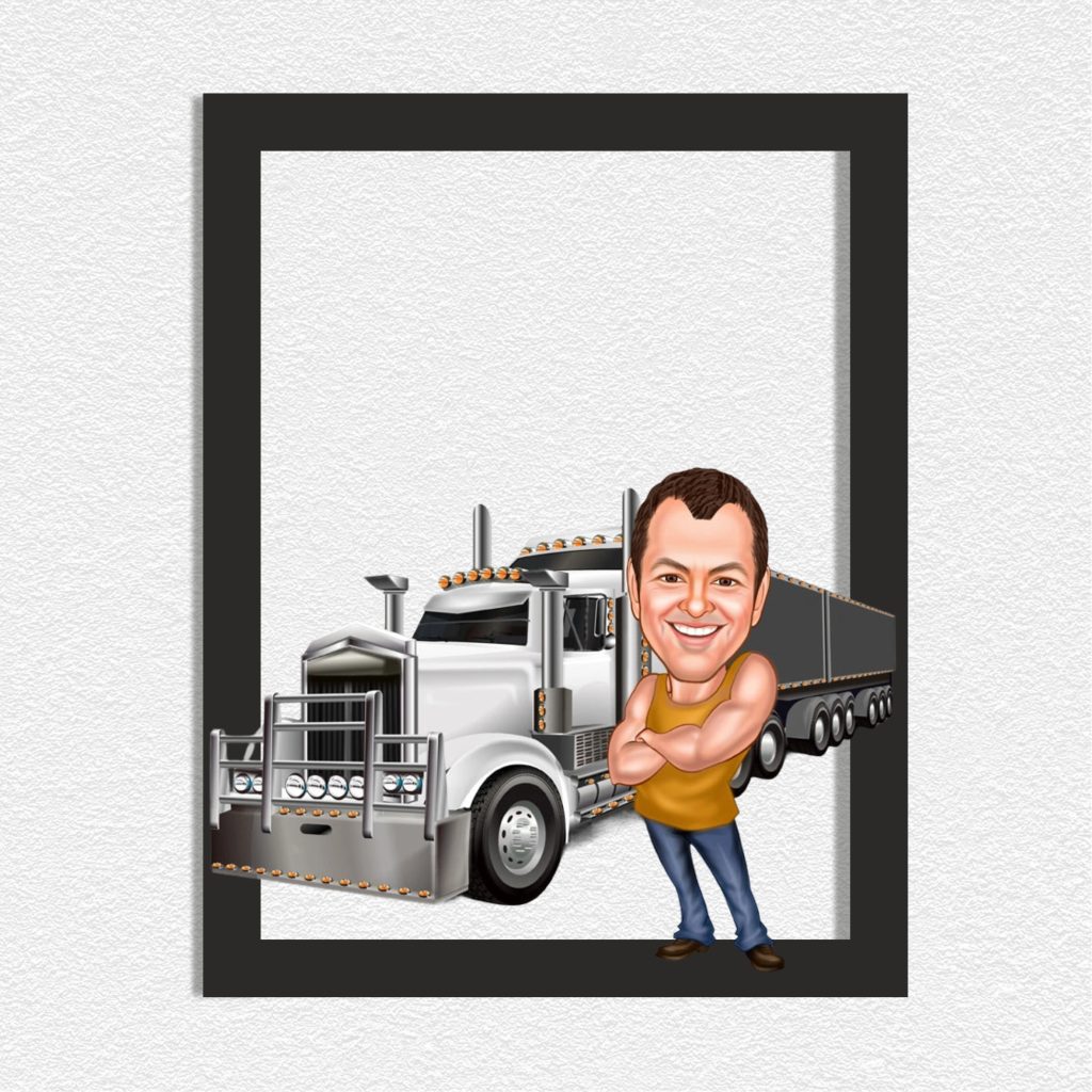 Alternative view of Tır Şoförü 2 Erkek Karikatürlü Ahşap Tablo