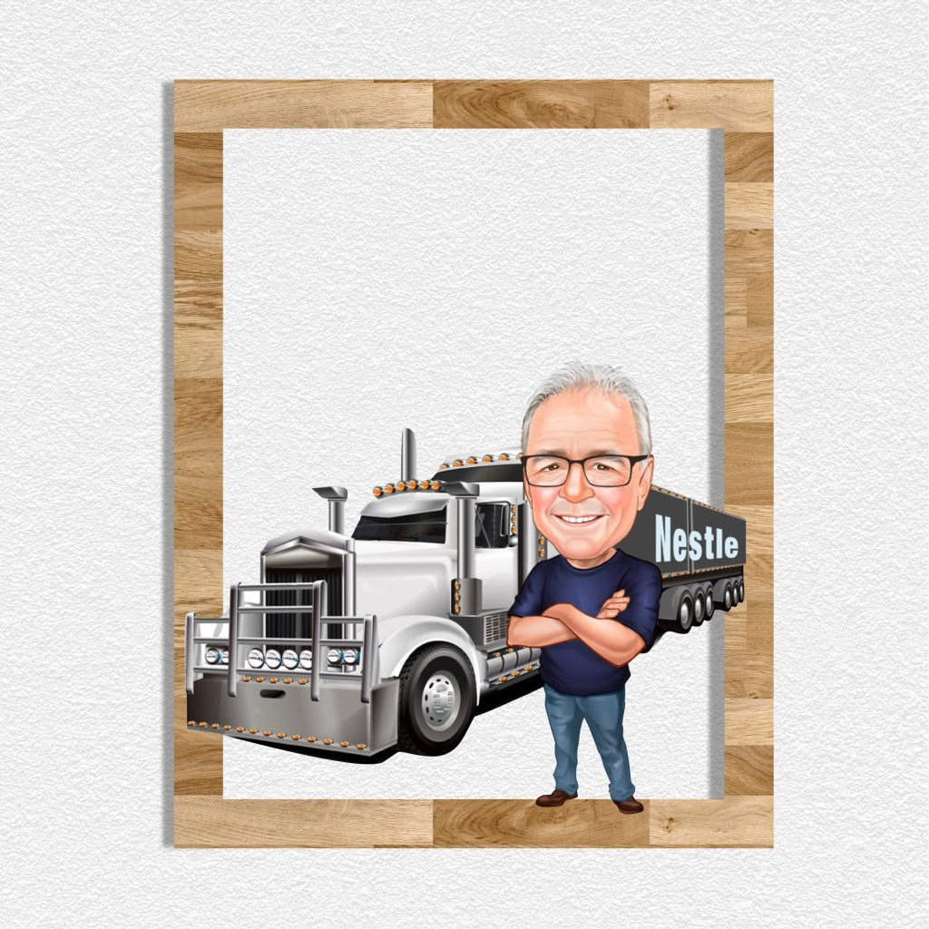 Tır Şoförü 2 Erkek Karikatürlü Ahşap Tablo