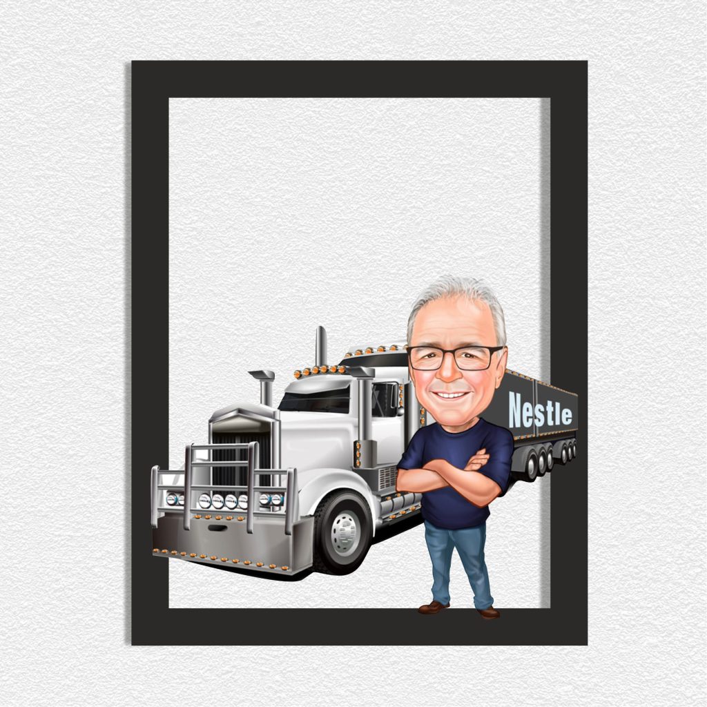 Alternative view of Tır Şoförü 2 Erkek Karikatürlü Ahşap Tablo