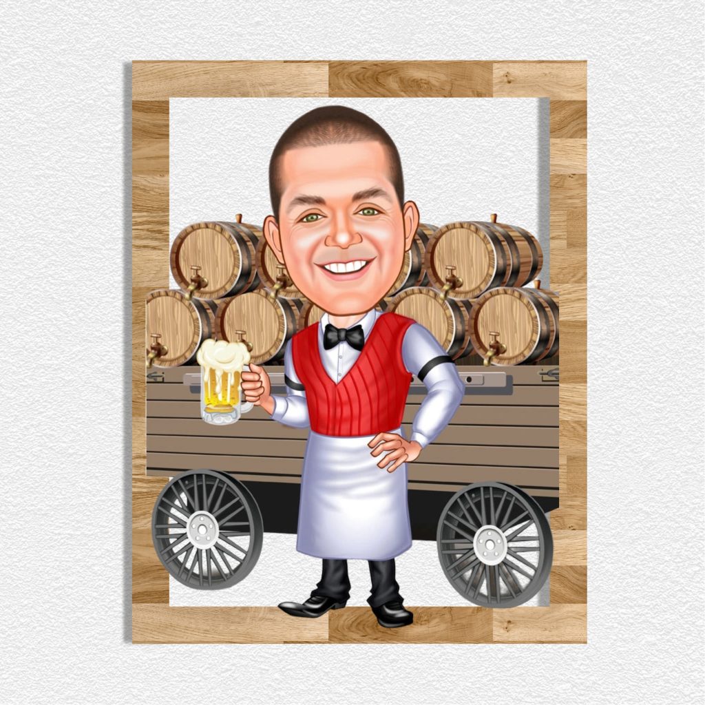 Garson Erkek Karikatürlü Ahşap Tablo