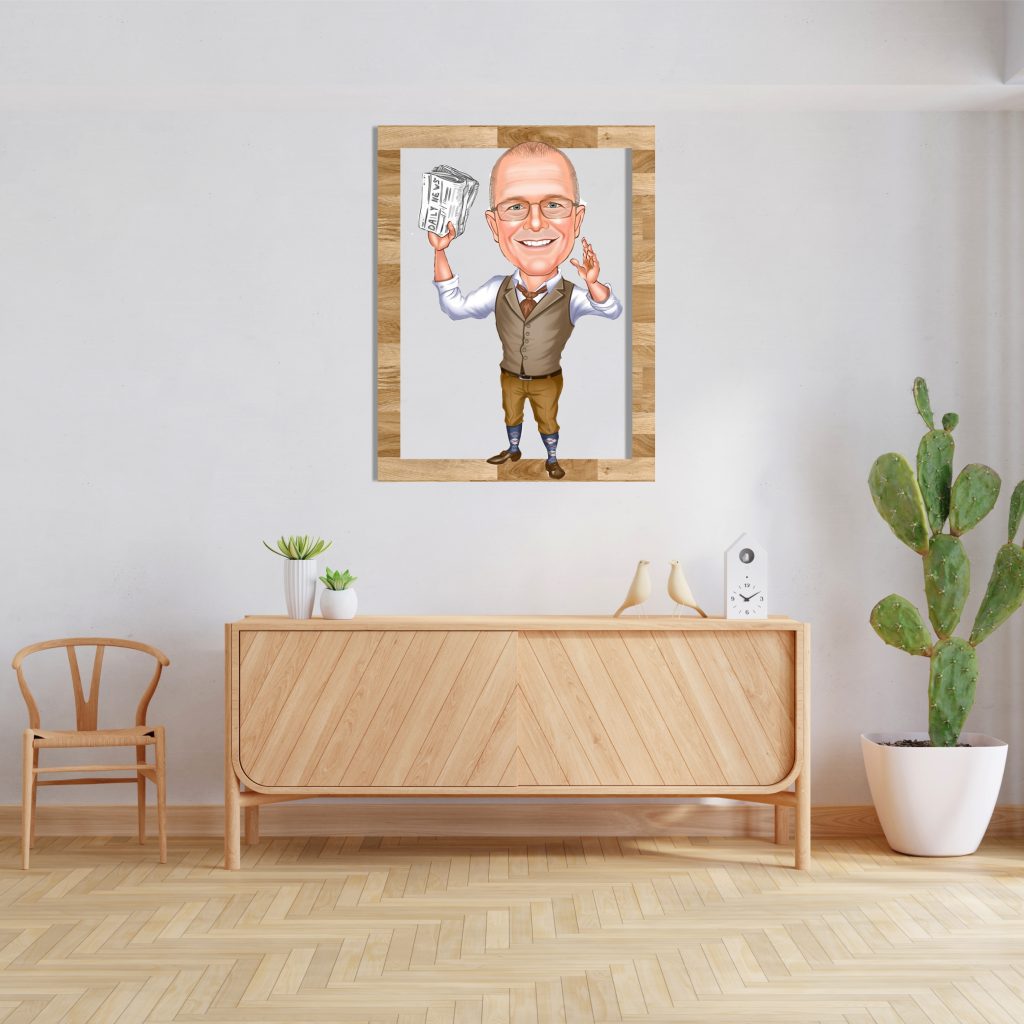 Gazeteci Erkek Karikatürlü Ahşap Tablo - Görsel 4