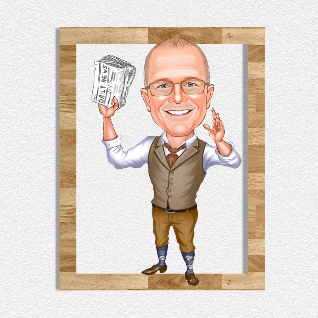 Gazeteci Erkek Karikatürlü Ahşap Tablo