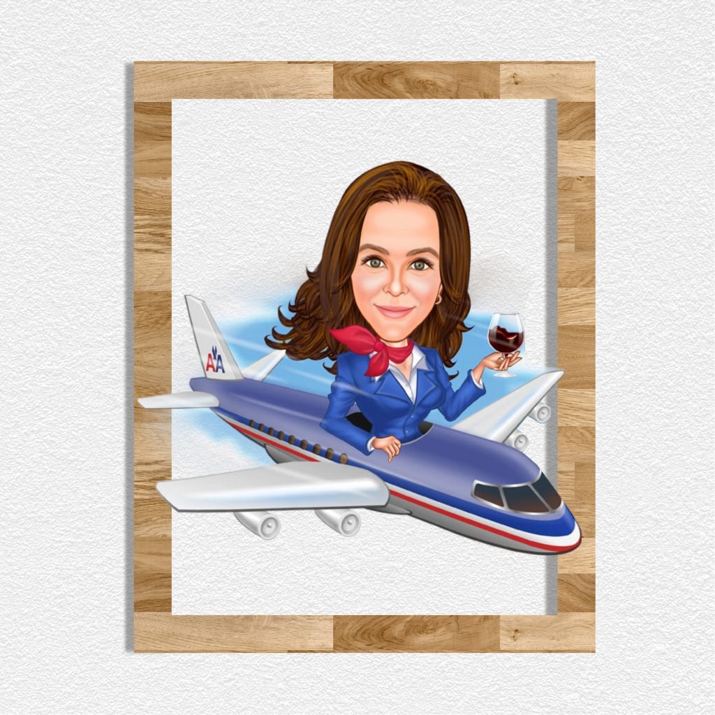 Hostes Kız Karikatürlü Ahşap Tablo