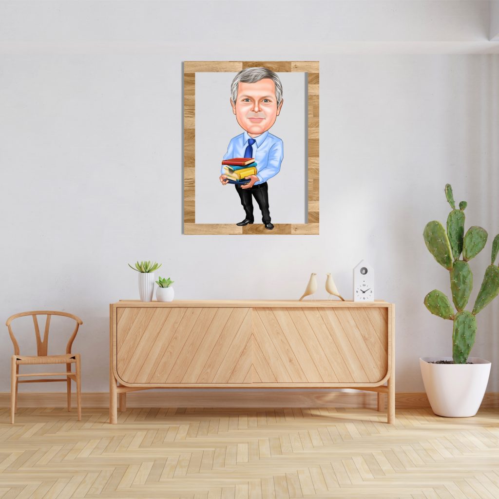 Kütüphaneci Erkek Karikatürlü Ahşap Tablo - Görsel 4