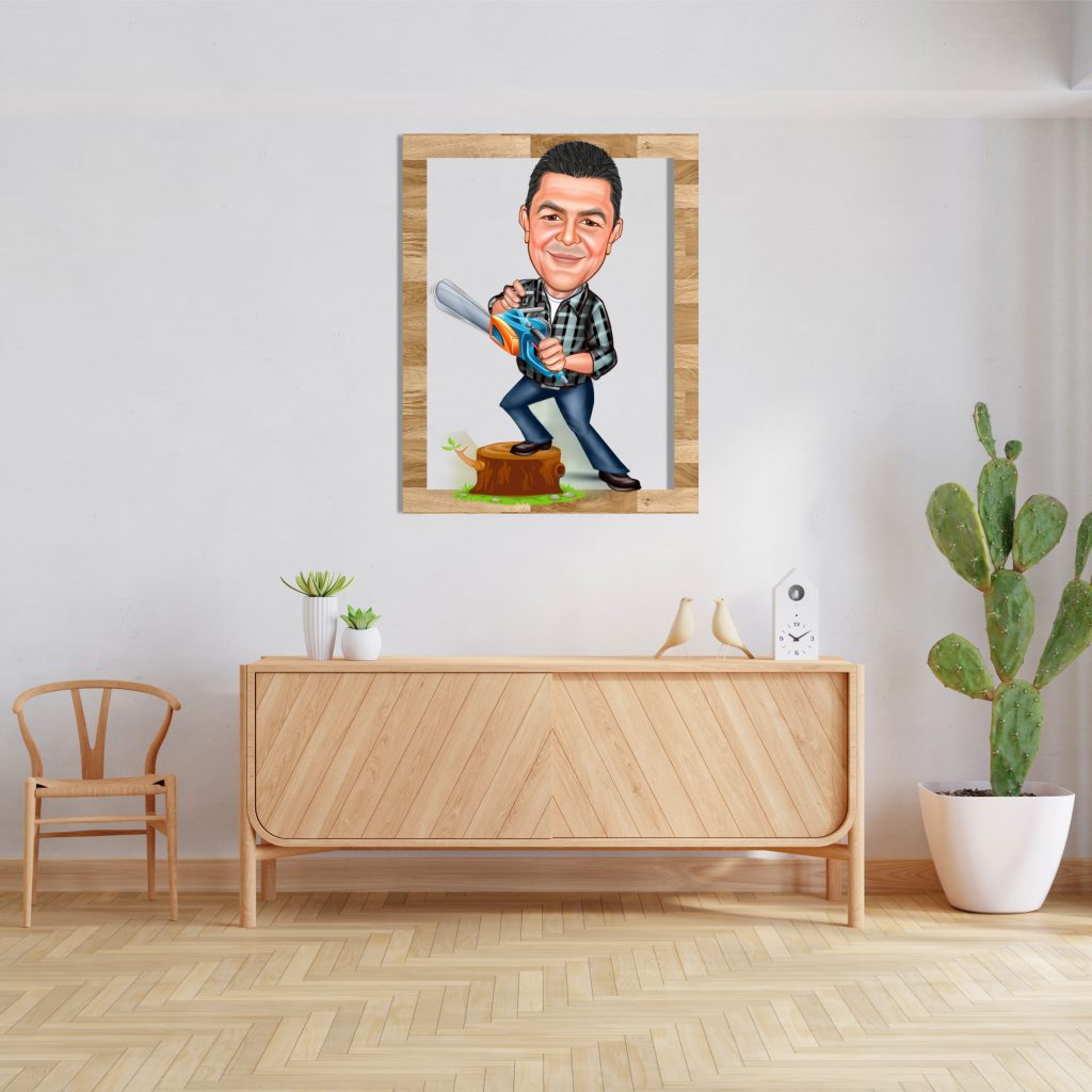 Ormancı Erkek Karikatürlü Ahşap Tablo - Görsel 4