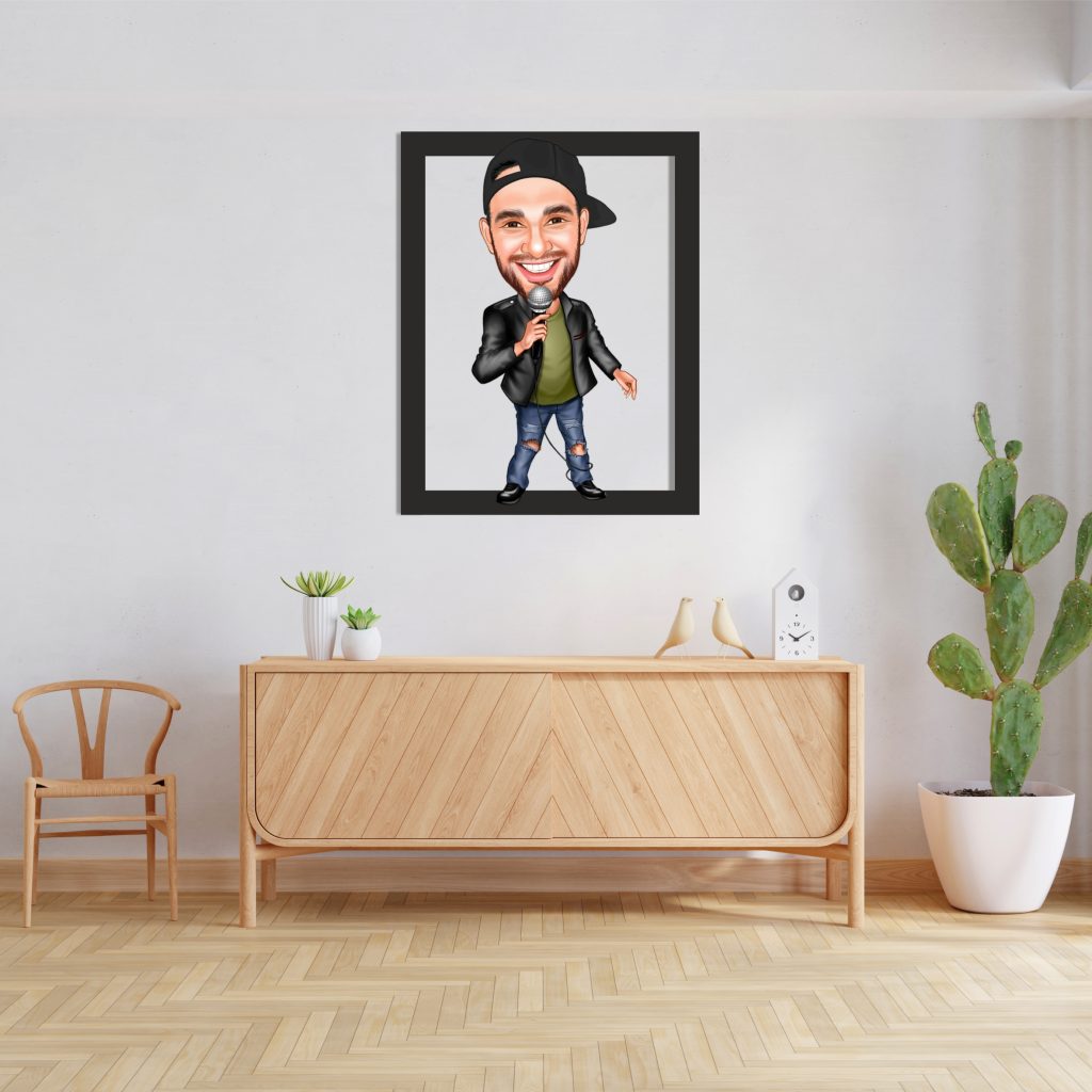 Alternative view of Şarkıcı Erkek 2 Karikatürlü Ahşap Tablo