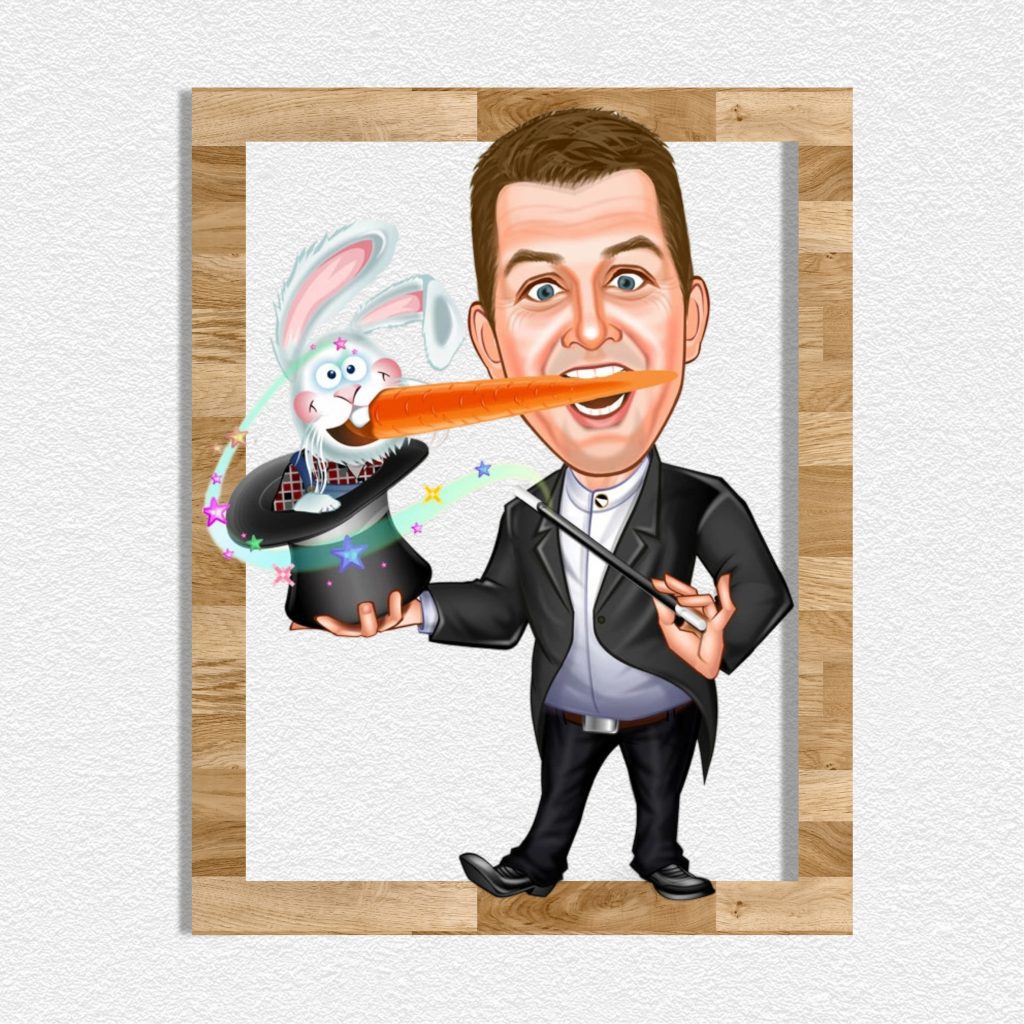 Sihirbaz Erkek 2 Karikatürlü Ahşap Tablo