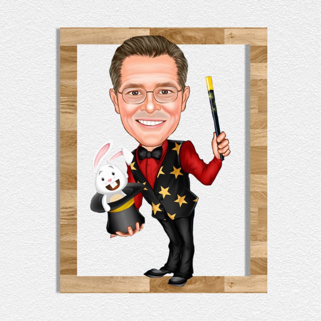 Sihirbaz Erkek 1 Karikatürlü Ahşap Tablo