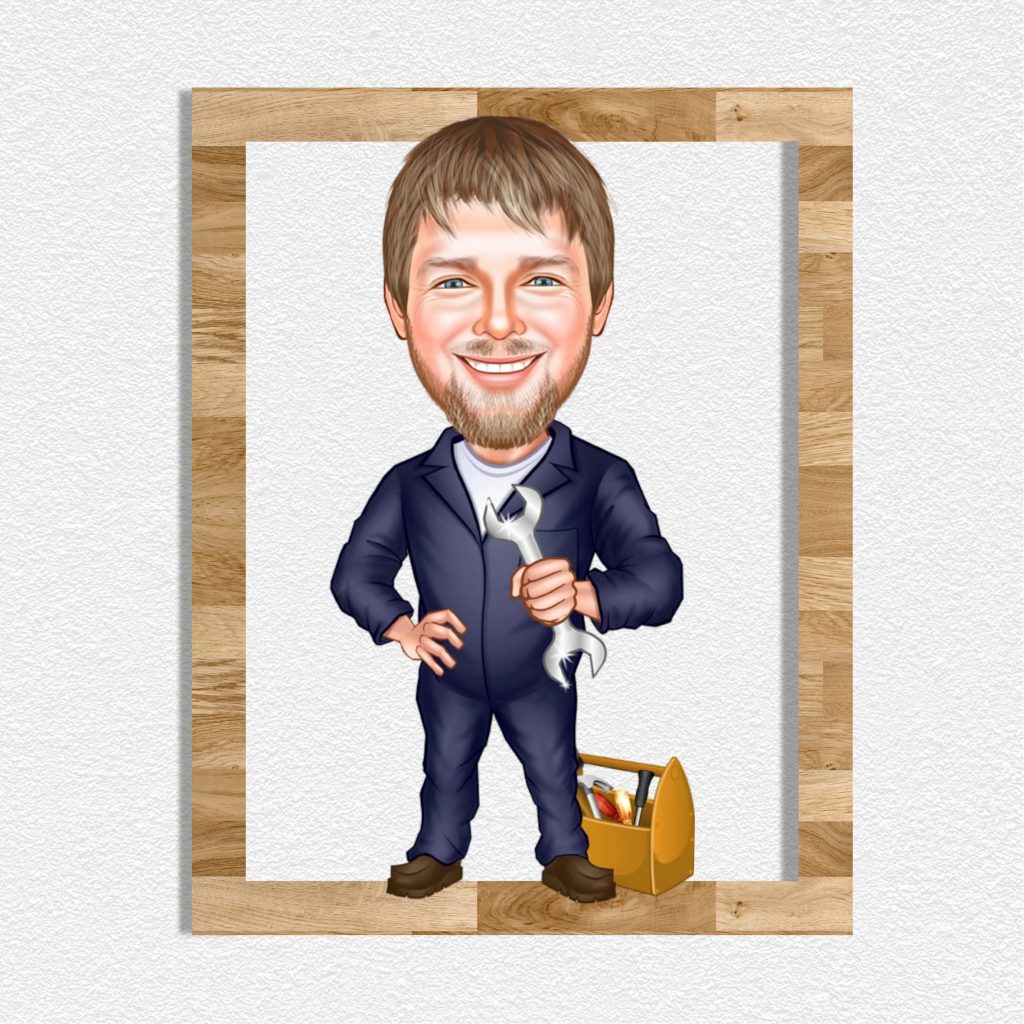 Tamirci Erkek Karikatürlü Ahşap Tablo