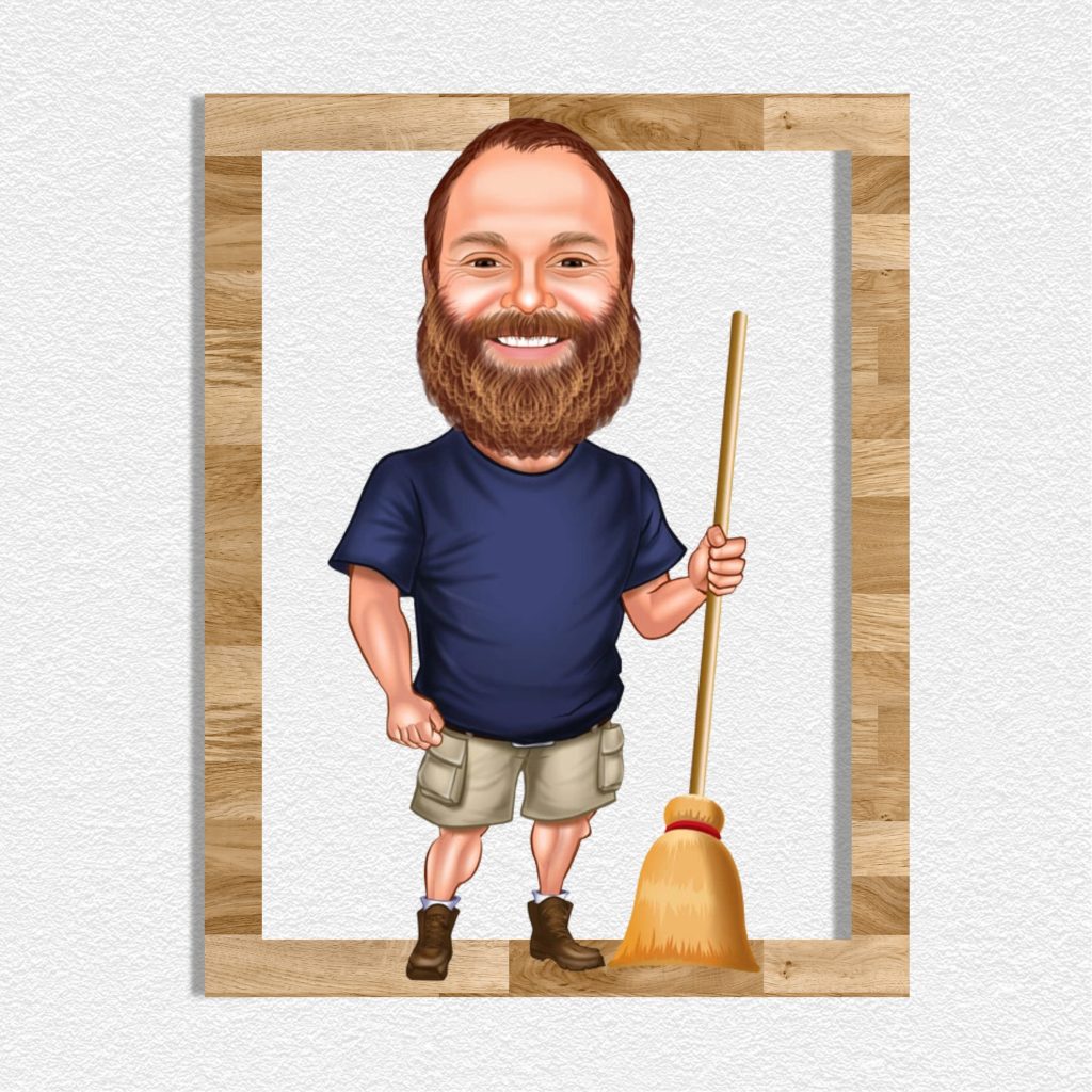 Temizlikçi Erkek Karikatürlü Ahşap Tablo