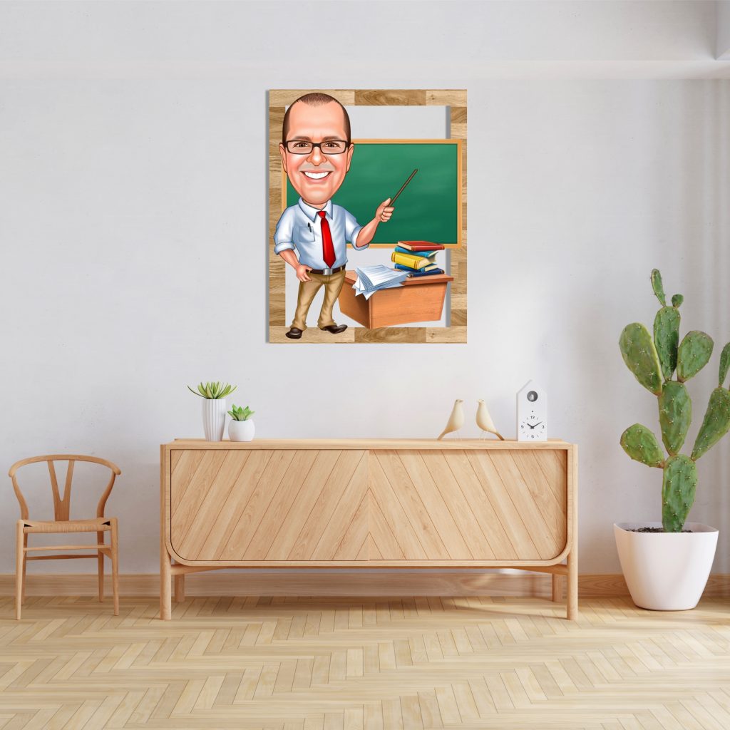 Erkek Öğretmen Karikatürlü Ahşap Tablo 2 - Görsel 2