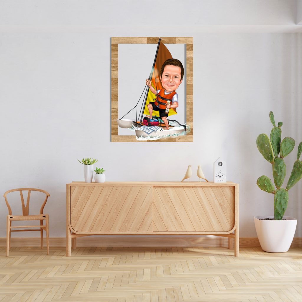 Denizde Sörf Yapan Erkek Karikatürlü Ahşap Tablo 1 - Görsel 2