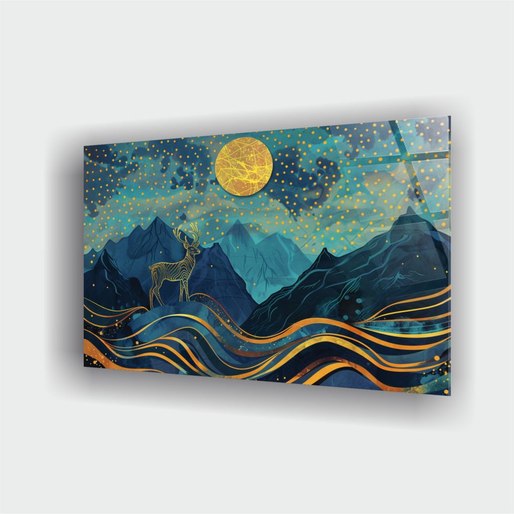 Alternative view of Yıldızlı Gecede Dağ Geyiği Cam Tablo