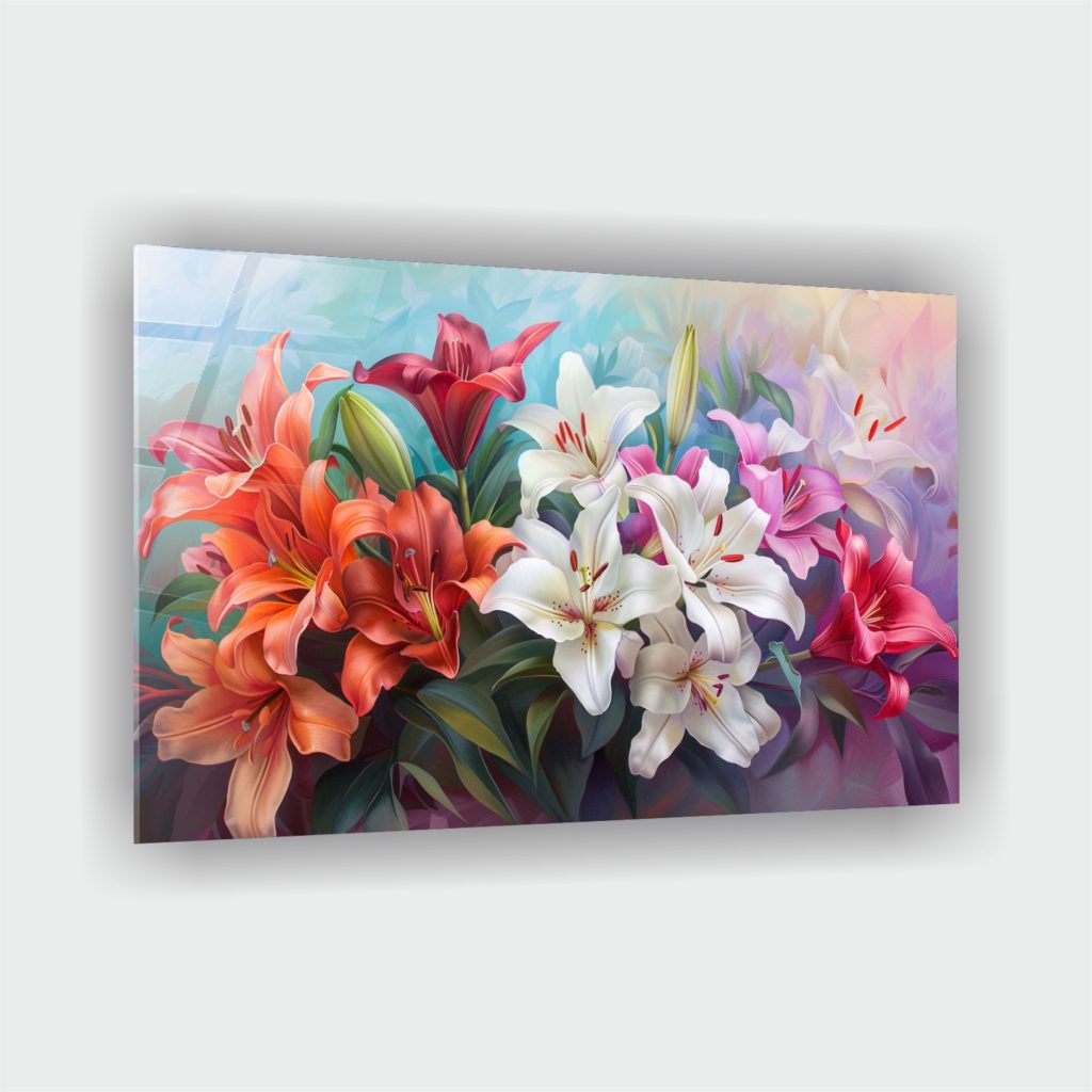 Renkli Zambaklar Cam Tablo 2