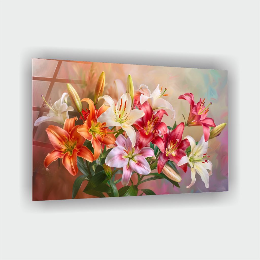 Renkli Zambaklar Cam Tablo 3