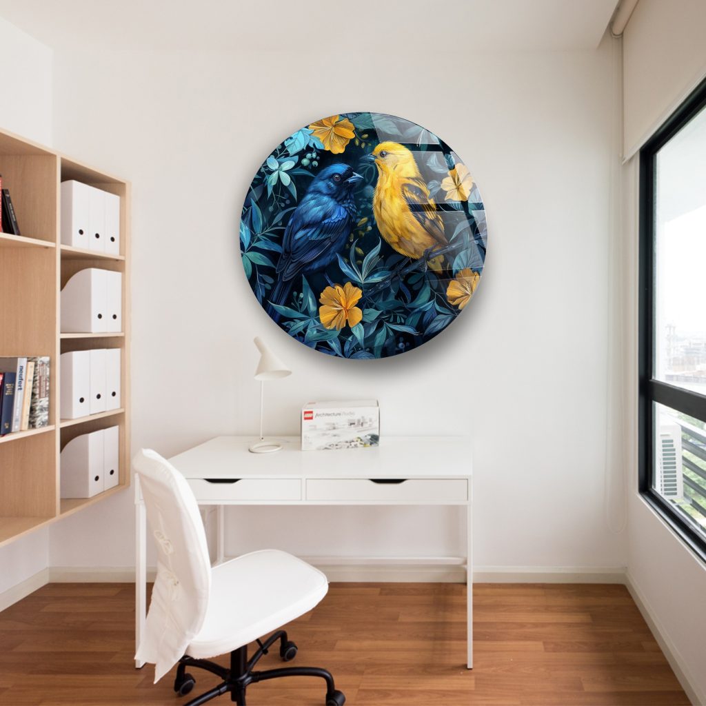 Alternative view of Sarı Lacivert Kanarya Yuvarlak  Cam Tablo 1