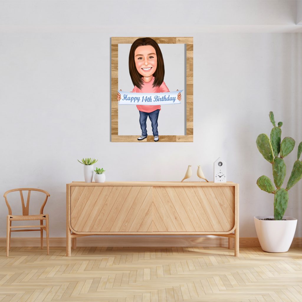 Kız Çocuk 14 Yaş Doğum Günü Karikatürlü Ahşap Tablo 4 - Görsel 2