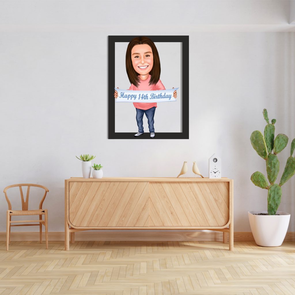 Kız Çocuk 14 Yaş Doğum Günü Karikatürlü Ahşap Tablo 4 - Görsel 4