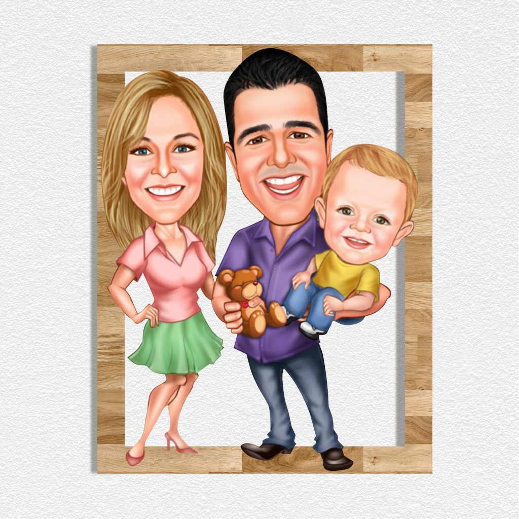 Aile Karikatürlü Ahşap Tablo 5