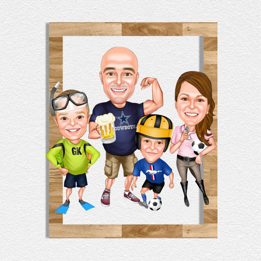 Aile Karikatürlü Ahşap Tablo 7