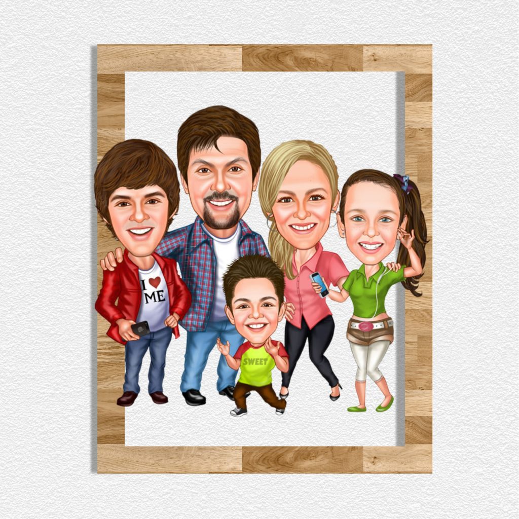 Aile Karikatürlü Ahşap Tablo 9