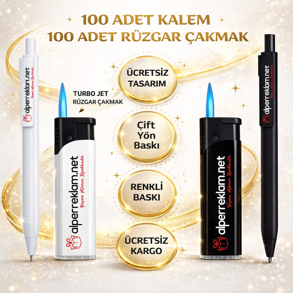 Promosyon 100 ad Rüzgar Çakmak ve 100 ad Kalem Seti