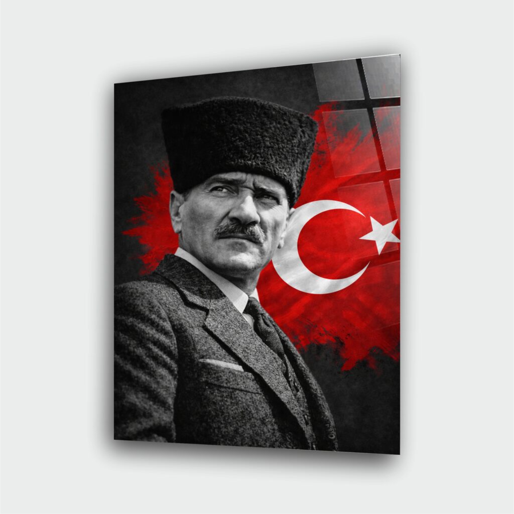 Atatürk Portre Cam Tablo – Çerçevesiz UV Baskı – Model 1