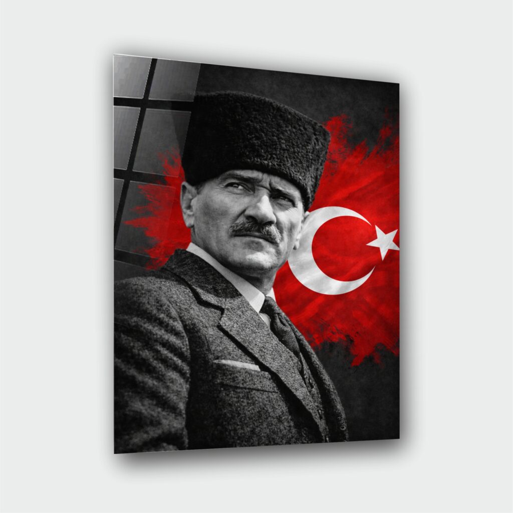 Alternative view of Atatürk Portre Cam Tablo – Çerçevesiz UV Baskı – Model 1