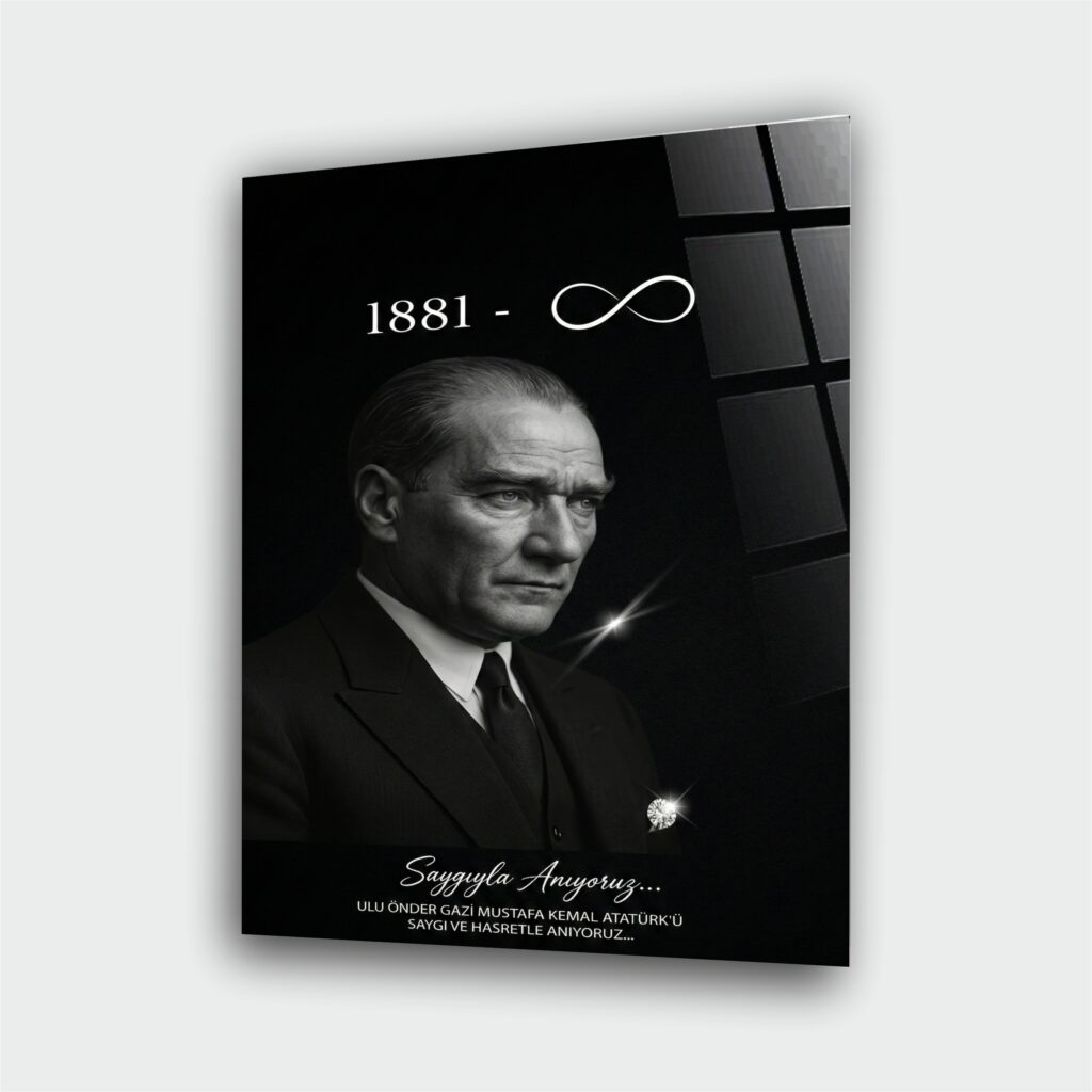 Atatürk Portre Cam Tablo – Çerçevesiz UV Baskı – Model 11
