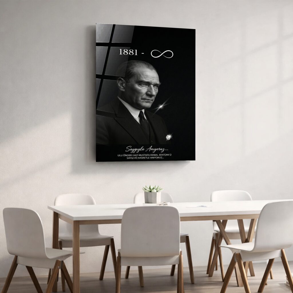 Alternative view of Atatürk Portre Cam Tablo – Çerçevesiz UV Baskı – Model 11
