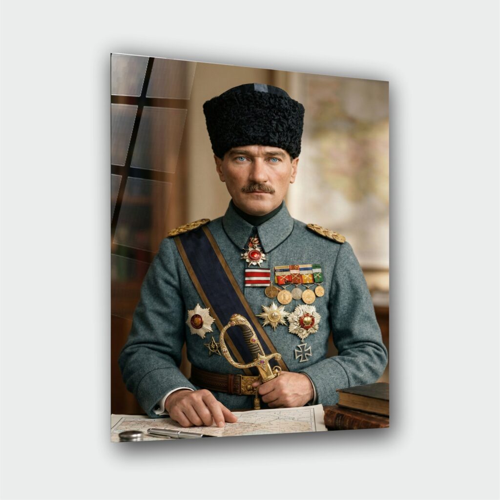 Alternative view of Atatürk Portre Cam Tablo – Çerçevesiz UV Baskı – Model 12