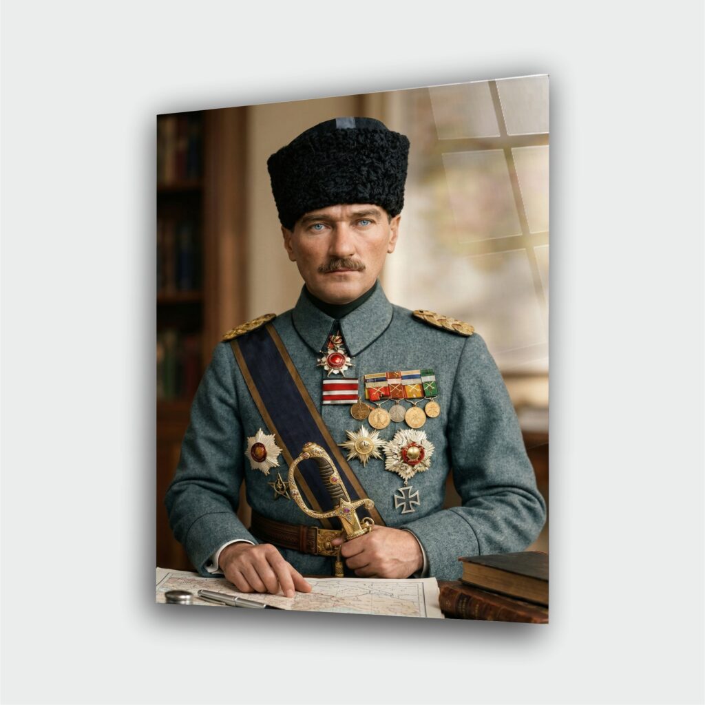 Atatürk Portre Cam Tablo – Çerçevesiz UV Baskı – Model 12