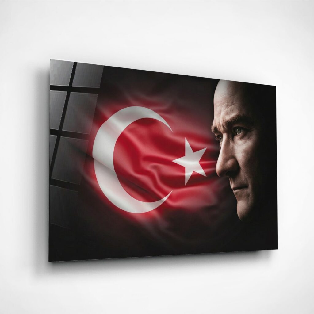 Alternative view of Atatürk Portre Cam Tablo – Çerçevesiz UV Baskı – Model 13