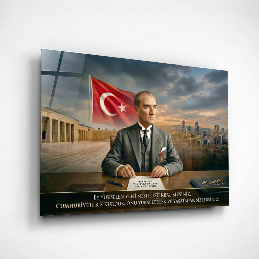 Alternative view of Atatürk Portre Cam Tablo – Çerçevesiz UV Baskı – Model 14