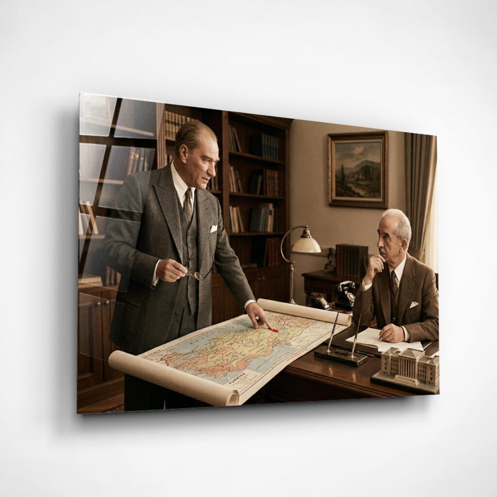 Alternative view of Atatürk İsmet İnönü Portre Cam Tablo – Çerçevesiz UV Baskı – Model 15