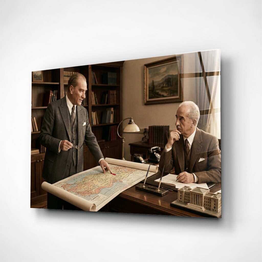 Atatürk İsmet İnönü Portre Cam Tablo – Çerçevesiz UV Baskı – Model 15