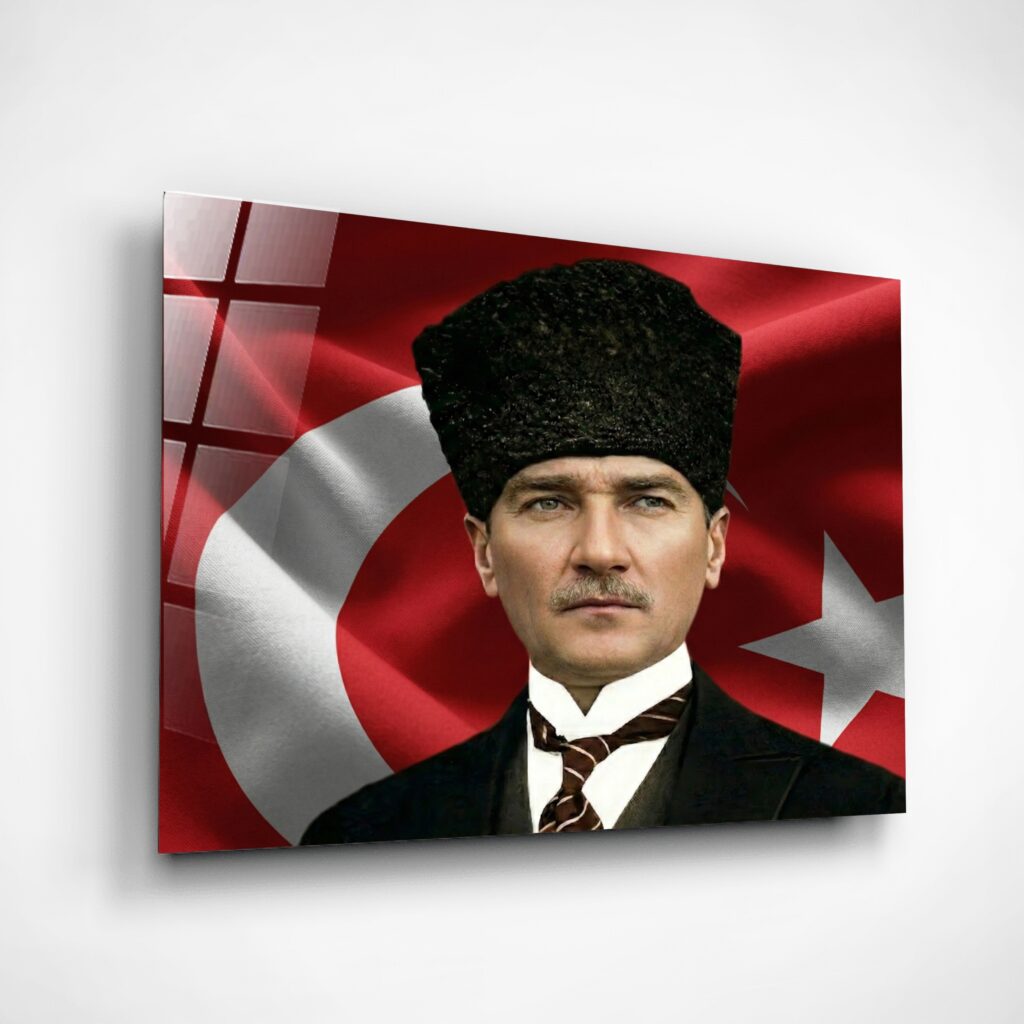 Alternative view of Atatürk Portre - Türk Bayrağı Cam Tablo – Çerçevesiz UV Baskı – Model 18