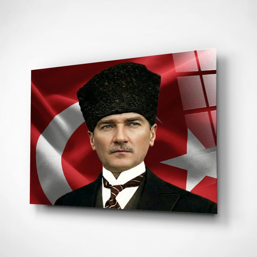 Atatürk Portre - Türk Bayrağı Cam Tablo – Çerçevesiz UV Baskı – Model 18